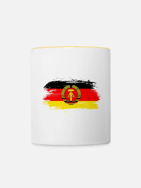 DDR Flaggen Design / Geschenkidee - Tasse zweifarbig - Weiß/Gelb