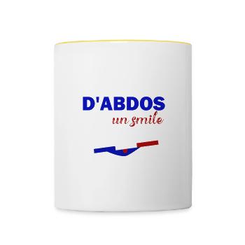 Pas besoin d'abdos avec un smile pareil - Mug contrasté - blanc/jaune - Devant