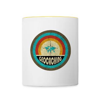 Geocaching Vintage Design - Tasse zweifarbig - Weiß/Gelb - Vorne