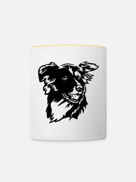 Border Collie Kopf - Tasse zweifarbig - Weiß/Gelb