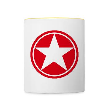 Etoile dans rond rouge cinq branches pentagramme - Mug contrasté - blanc/jaune - Devant
