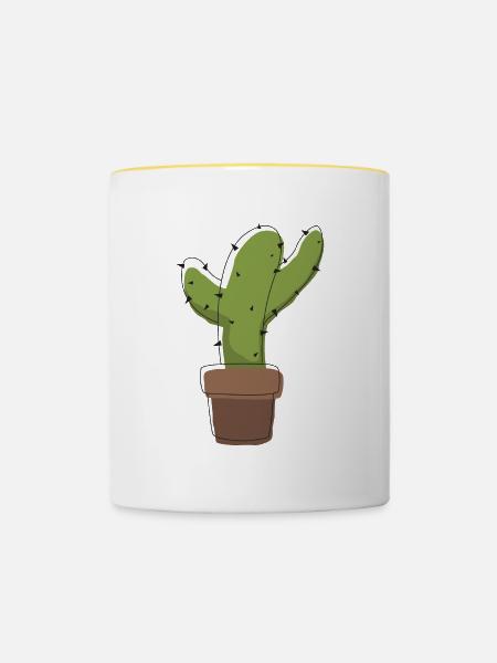 Kaktus im Topf – Grafik-Illustration - Tasse zweifarbig - Weiß/Gelb