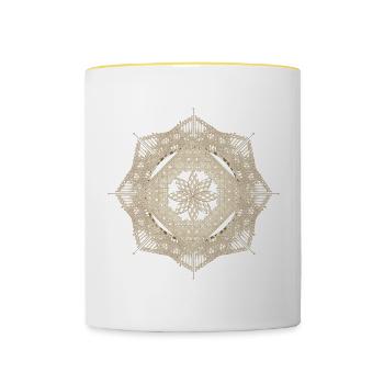 geometric macramé style flower pendant - Contrasting Mug - white/yellow - Front