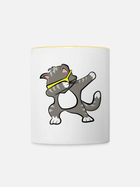 Dabbing Katze - Tasse zweifarbig - Weiß/Gelb