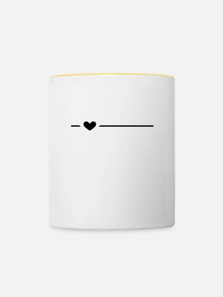 Linie Herz Schwarz - Tasse zweifarbig - Weiß/Gelb