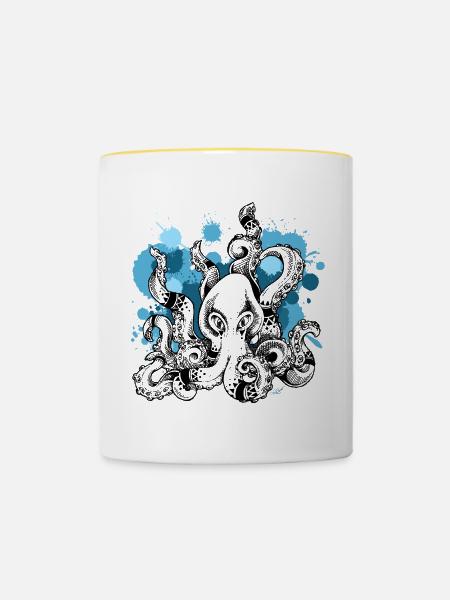 Kraken | Oktopus | Seefahrt | Abenteuer - Tasse zweifarbig - Weiß/Gelb