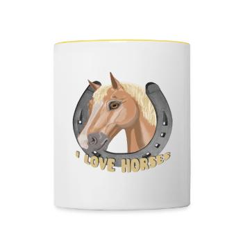 J’aime les chevaux cheval cheval - Mug contrasté - blanc/jaune - Devant