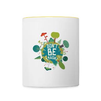 Earth Quote Save The Earth Sei nicht trashig - Tasse zweifarbig - Weiß/Gelb - Vorne