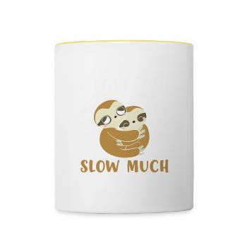 Valentinstag Zitat Lustig Ich liebe dich Langsam Viel Faultier - Tasse zweifarbig - Weiß/Gelb - Vorne