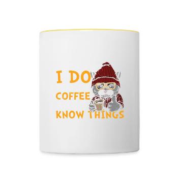 Kaffee-Zitat Das ist es, was ich tue, ich trinke Kaffee - Tasse zweifarbig - Weiß/Gelb - Vorne