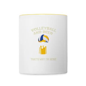 Volleyball Citation Volleyball et bière C’est pourquoi je' - Mug contrasté - blanc/jaune - Devant