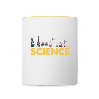 Citation de l’enseignant La science ne se soucie pas de ce que vous croyez - Mug contrasté - blanc/jaune - Devant