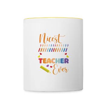 Teacher Quote Nicest Mean Teacher Ever Teacher - Contrasting Mug - white/yellow - Front