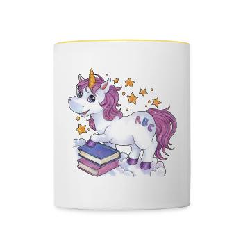 Niedliches Einhorn Zuckertüte Geschenk Einschulung - Tasse zweifarbig - Weiß/Gelb - Vorne