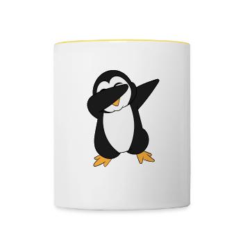 "Dabbing Penguin" A Cute Illustrated Penguin In - Contrasting Mug - white/yellow - Front
