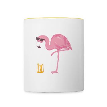 Flamingo Citation Flamingo Buvant de la bière Drôle de flamine - Mug contrasté - blanc/jaune - Devant