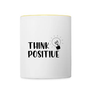 Think positiv - Tasse zweifarbig - Weiß/Gelb - Vorne