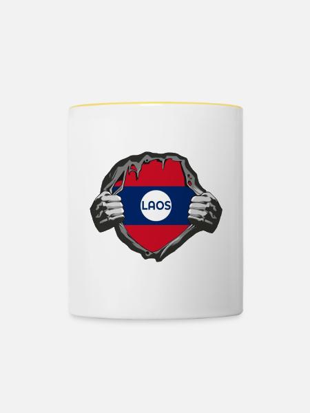 Laos Flaggen Design - Tasse zweifarbig - Weiß/Gelb