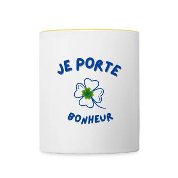 je porte bonheur - Mug contrasté - blanc/jaune - Devant