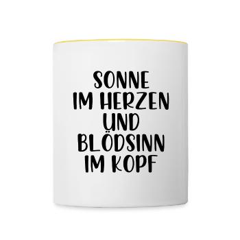 Sonne im Herzen und Blödsinn im Kopf - Tasse zweifarbig - Weiß/Gelb - Vorne