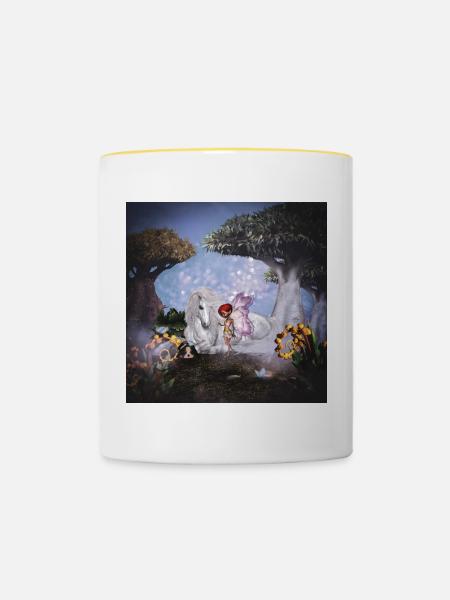 Wunderbares Einhorn mit Fee - Tasse zweifarbig - Weiß/Gelb