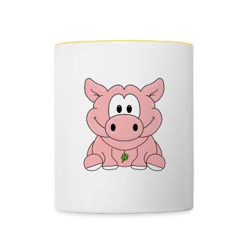 SCHWEIN - TIER - BAUERNHOF - BAUER - TIERISCH - Tasse zweifarbig - Weiß/Gelb - Vorne