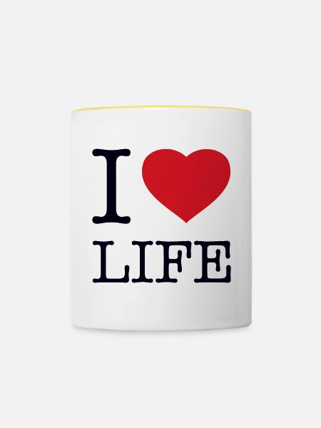 I LOVE LIFE - Tasse zweifarbig - Weiß/Gelb