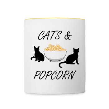 Popcorn und Katzen Cute Kitty Pop Corn Essen - Tasse zweifarbig - Weiß/Gelb - Vorne