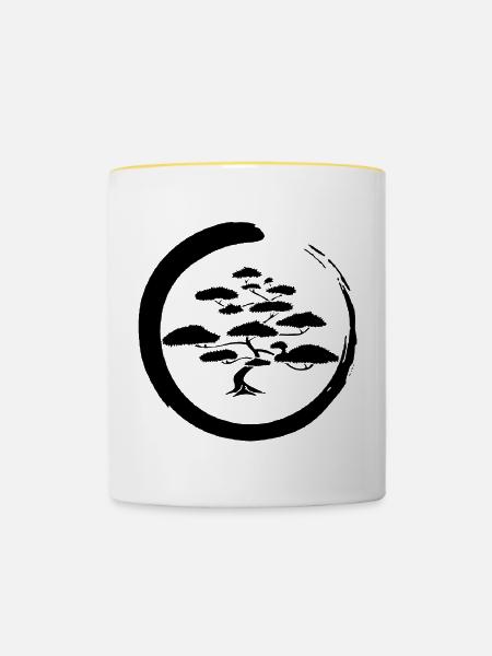 Schwarzer japanischer Baum - Tasse zweifarbig - Weiß/Gelb