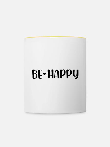Be Happy - Tasse zweifarbig - Weiß/Gelb