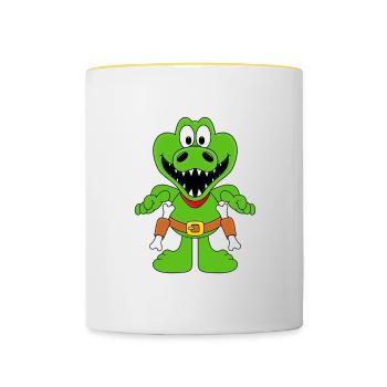 COWBOY - WESTERN - KROKODIL - SHERIFF - PISTOLEN - Tasse zweifarbig - Weiß/Gelb - Vorne
