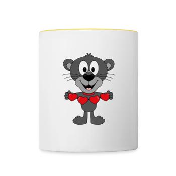 PANTHER - LIEBE - LOVE - HERZEN - TIERISCH - Tasse zweifarbig - Weiß/Gelb - Vorne