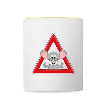 ACHTUNG MAUS - MÄUSE - NAGETIERE - TIERISCH - Tasse zweifarbig - Weiß/Gelb - Vorne
