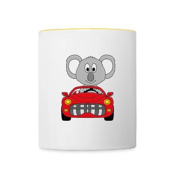 KOALA - AUTO - TIER - TIERISCH - AUTOFAHRER - Tasse zweifarbig - Weiß/Gelb - Vorne