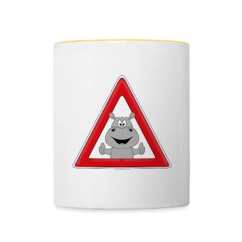 ACHTUNG - NILPFERD - FLUSSPFERD - HIPPO - TIER - Tasse zweifarbig - Weiß/Gelb - Vorne