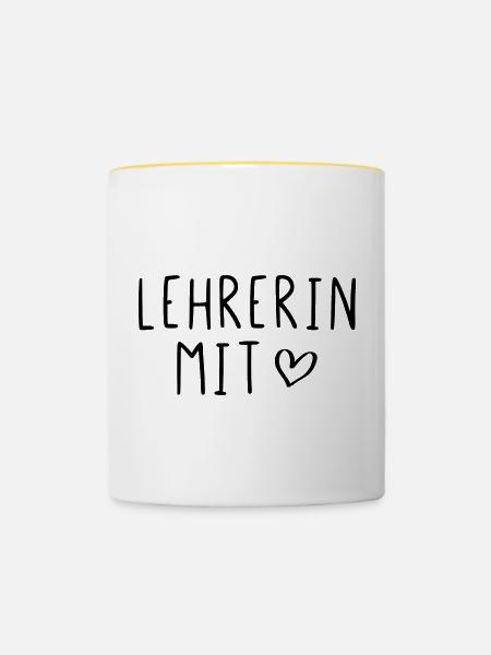 Lehrerin mit Herz - Tasse zweifarbig - Weiß/Gelb