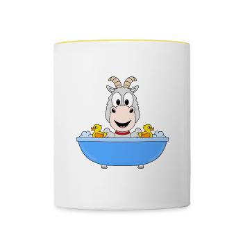 ZIEGE - BADEWANNE - TIER - TIERISCH - FUN - Tasse zweifarbig - Weiß/Gelb - Vorne