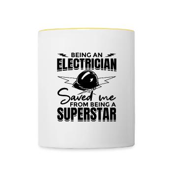 Lustiger Elektrikerwitz - Tasse zweifarbig - Weiß/Gelb - Vorne