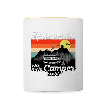 Home is where my camper stands -Sunset Design - Contrasting Mug - white/yellow - Front