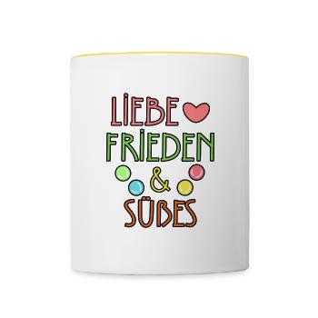 Nachspeise Herz Bonbon Süßigkeiten Statement - Tasse zweifarbig - Weiß/Gelb - Vorne