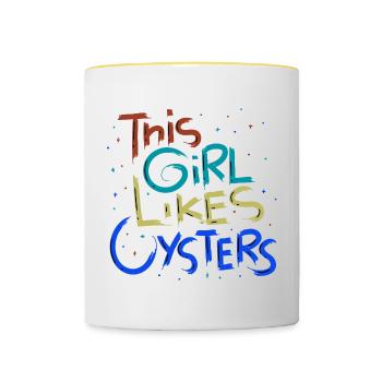 Fruits de mer drôle disant fille aime les huîtres - Mug contrasté - blanc/jaune - Devant