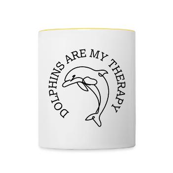 Delfine als Therapie Niedliche Delfine Meerestier - Tasse zweifarbig - Weiß/Gelb - Vorne