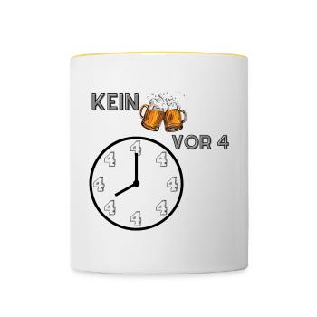 Kein Bier vor 4 - Tasse zweifarbig - Weiß/Gelb - Vorne