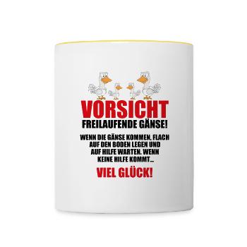 VORSICHT FREILAUFENDE GÄNSE! - TIERISCH - TIERE - Tasse zweifarbig - Weiß/Gelb - Vorne