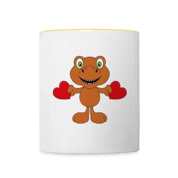 DINOSAURIER - T-REX - LIEBE - HERZ - TIERISCH - Tasse zweifarbig - Weiß/Gelb - Vorne