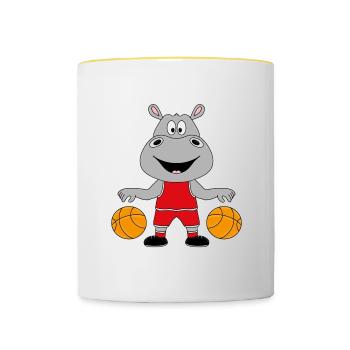 NILPFERD - FLUSSPFERD - HIPPO - BASKETBALL - Tasse zweifarbig - Weiß/Gelb - Vorne