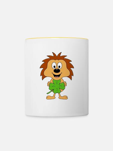 KLEEBLATT - GLÜCKSBRINGER - IGEL - TIER - Tasse zweifarbig - Weiß/Gelb