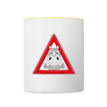 ACHTUNG NASHORN - TIER - TIERISCH - KIND - BABY - Tasse zweifarbig - Weiß/Gelb - Vorne