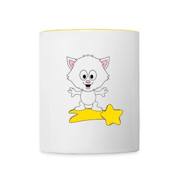 KATZE - KATER - STERNSCHNUPPE - TIERISCH - Tasse zweifarbig - Weiß/Gelb - Vorne