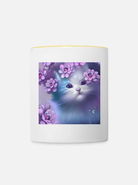 Süßes Kätzchen - Tasse zweifarbig - Weiß/Gelb
